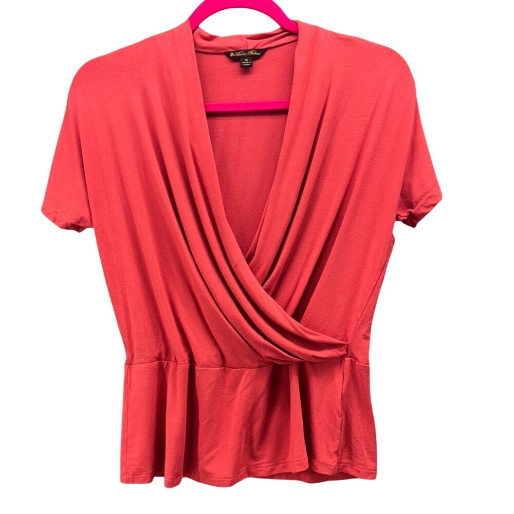 Brooks Brothers Women Top Medium Peach Salmon Surplice Wrap Draped Peplum Blouse